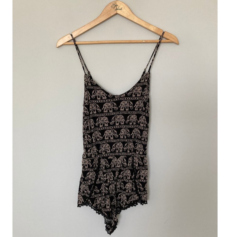 Forever 21 Elephant Black and Tan Romper